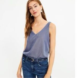 LOFT Dusty Blue Velvet Tank Top